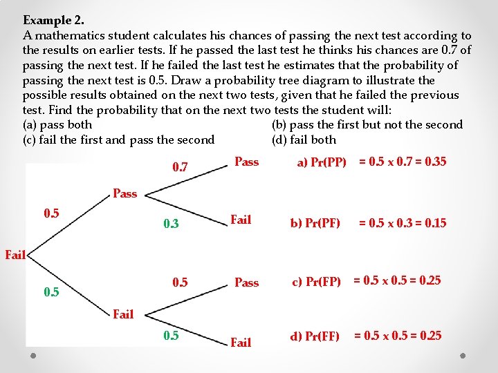 Example 2. A mathematics student calculates his chances of passing the next test according