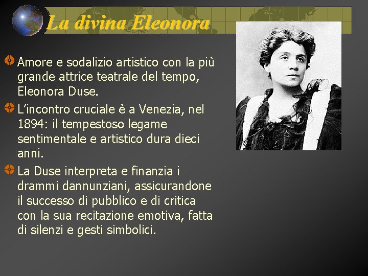 La divina Eleonora Amore e sodalizio artistico con la più grande attrice teatrale del