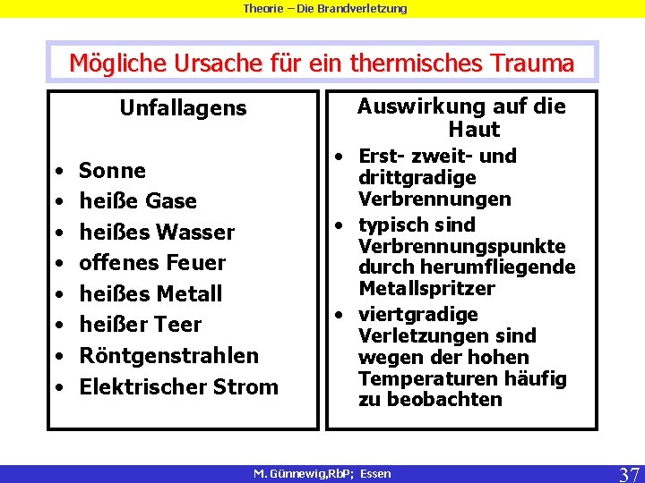 Theorie – Die Brandverletzung Mögliche Ursache für ein thermisches Trauma Auswirkung auf die Haut