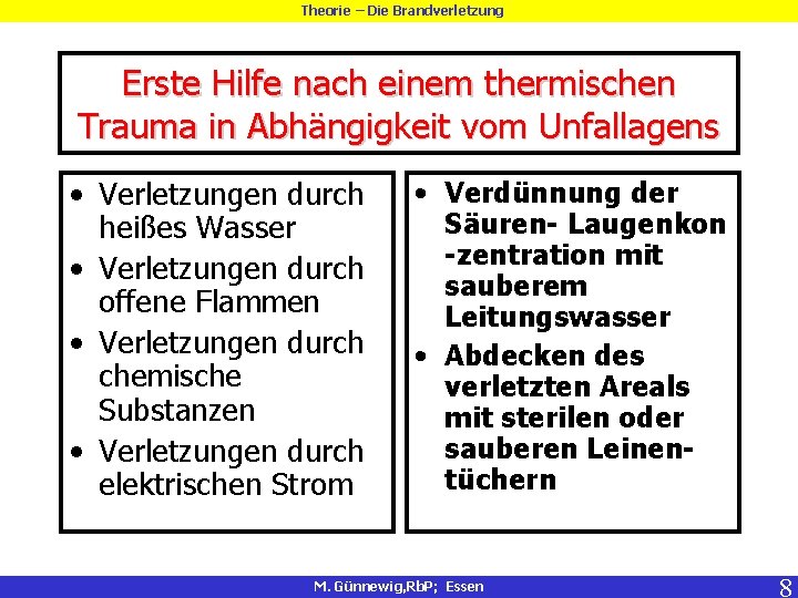 Theorie – Die Brandverletzung Erste Hilfe nach einem thermischen Trauma in Abhängigkeit vom Unfallagens