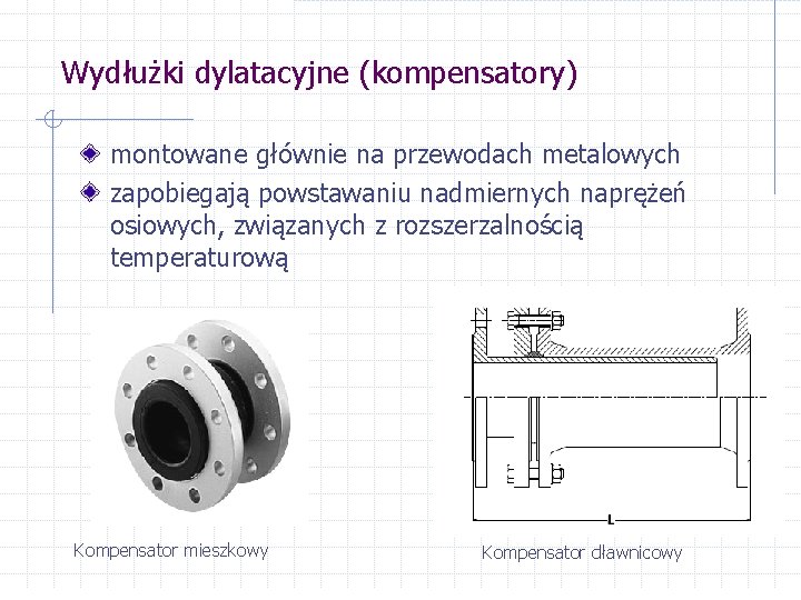 Wydłużki dylatacyjne (kompensatory) montowane głównie na przewodach metalowych zapobiegają powstawaniu nadmiernych naprężeń osiowych, związanych