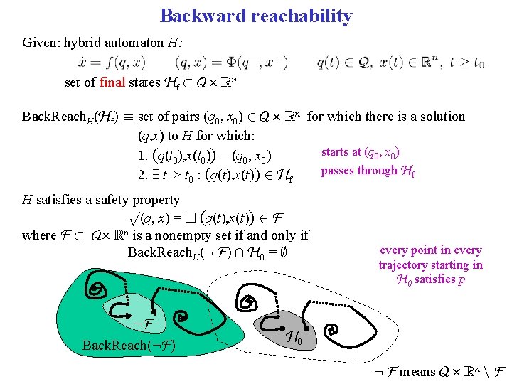 Backward reachability Given: hybrid automaton H: set of final states Hf ½ Q £