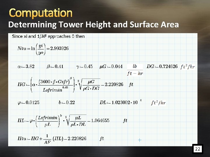 Computation Determining Tower Height and Surface Area 22 