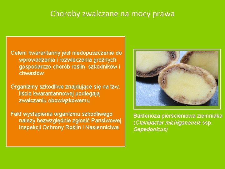 Choroby zwalczane na mocy prawa Celem kwarantanny jest niedopuszczenie do wprowadzenia i rozwleczenia groźnych