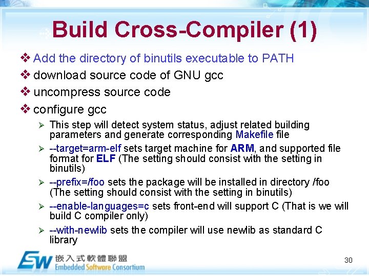 Build Cross-Compiler (1) v Add the directory of binutils executable to PATH v download