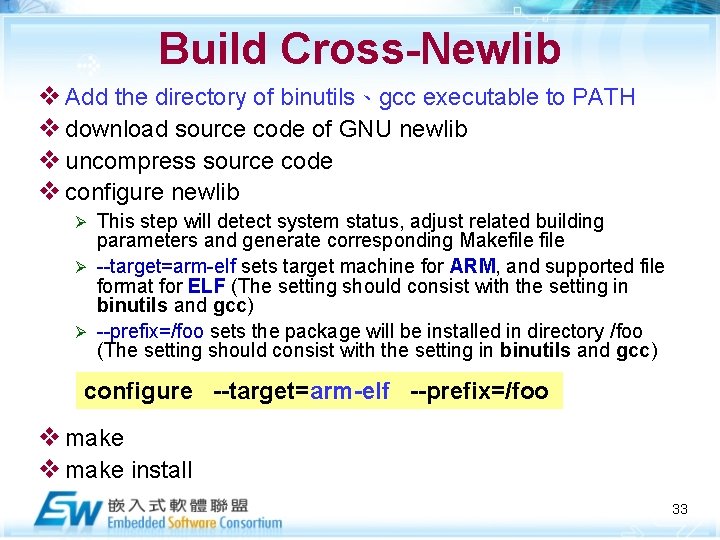 Build Cross-Newlib v Add the directory of binutils、gcc executable to PATH v download source