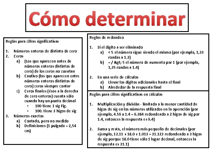 Cómo determinar Reglas para cifras significativas 1. 2. 3. Números enteros de distinto de Cómo determinar Reglas para cifras significativas 1. 2. 3. Números enteros de distinto de