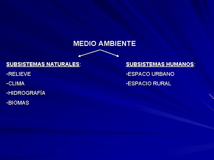 MEDIO AMBIENTE SUBSISTEMAS NATURALES: SUBSISTEMAS HUMANOS: • RELIEVE • ESPACO URBANO • CLIMA •