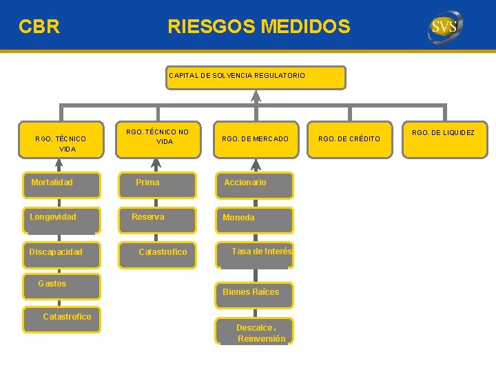 CBR RIESGOS MEDIDOS CAPITAL DE SOLVENCIA REGULATORIO RGO. TÉCNICO VIDA RGO. TÉCNICO NO VIDA