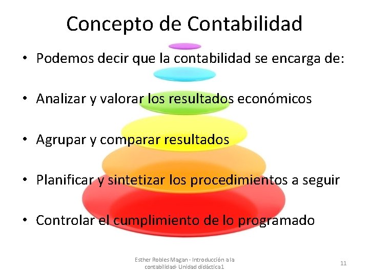 Concepto de Contabilidad • Podemos decir que la contabilidad se encarga de: • Analizar