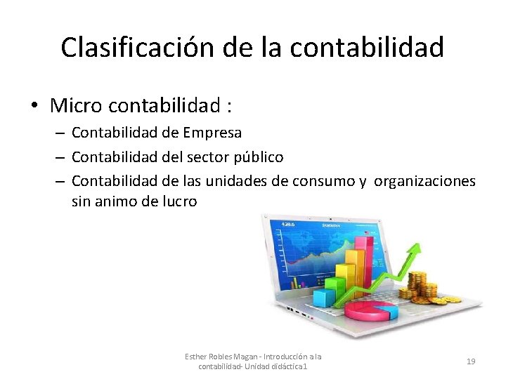 Clasificación de la contabilidad • Micro contabilidad : – Contabilidad de Empresa – Contabilidad