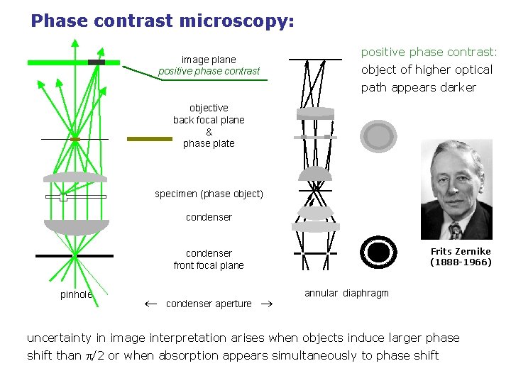 Phase contrast microscopy: positive phase contrast: image plane positive phase contrast object of higher