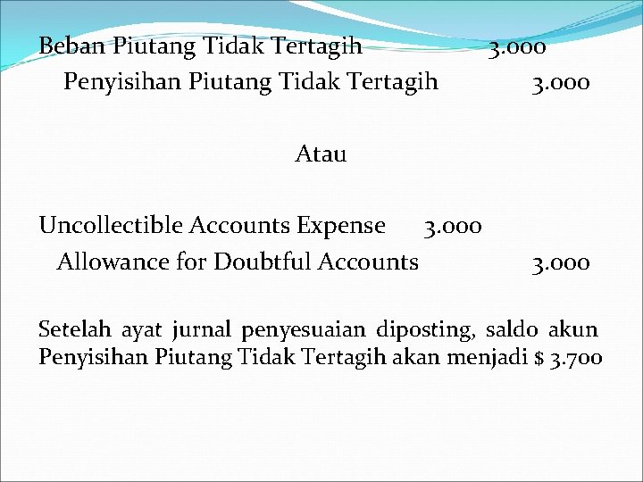 Beban Piutang Tidak Tertagih Penyisihan Piutang Tidak Tertagih 3. 000 Atau Uncollectible Accounts Expense