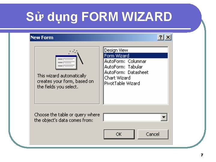 Sử dụng FORM WIZARD 7 