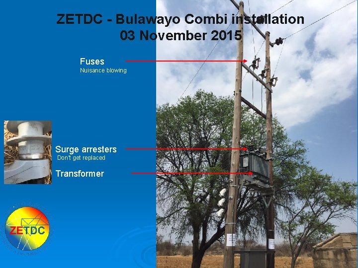 ZETDC - Bulawayo Combi installation 03 November 2015 Fuses Nuisance blowing Surge arresters Don’t