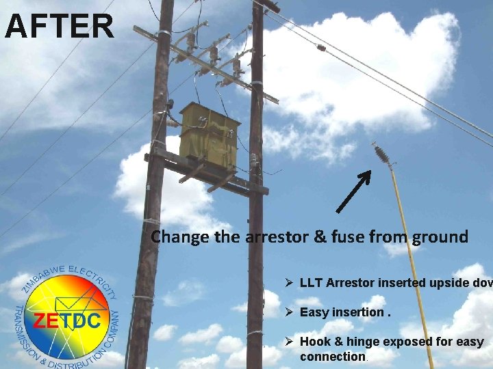 AFTER Change the arrestor & fuse from ground Ø LLT Arrestor inserted upside dow