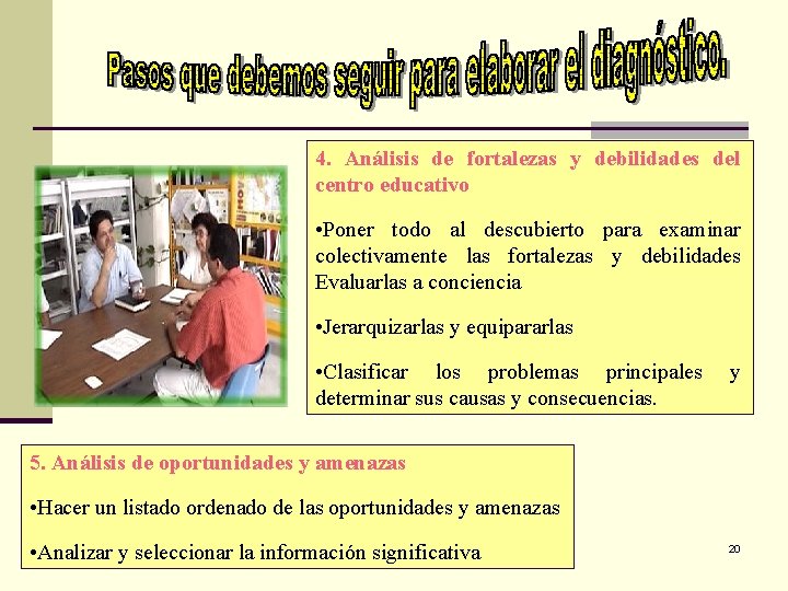 4. Análisis de fortalezas y debilidades del centro educativo • Poner todo al descubierto