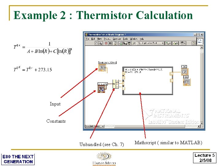 Example 2 : Thermistor Calculation Input Constants Unbundled (see Ch. 7) Mathscript ( similar