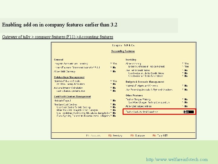 Enabling add on in company features earlier than 3. 2 Gateway of tally >