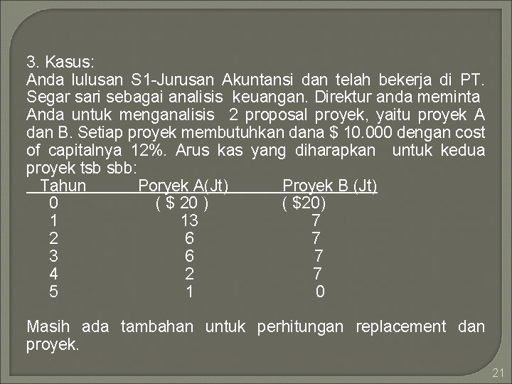 3. Kasus: Anda lulusan S 1 -Jurusan Akuntansi dan telah bekerja di PT. Segar