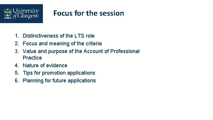 Focus for the session 1. Distinctiveness of the LTS role 2. Focus and meaning