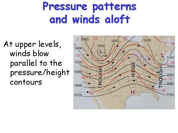 Pressure patterns and winds aloft At upper levels, winds blow parallel to the pressure/height