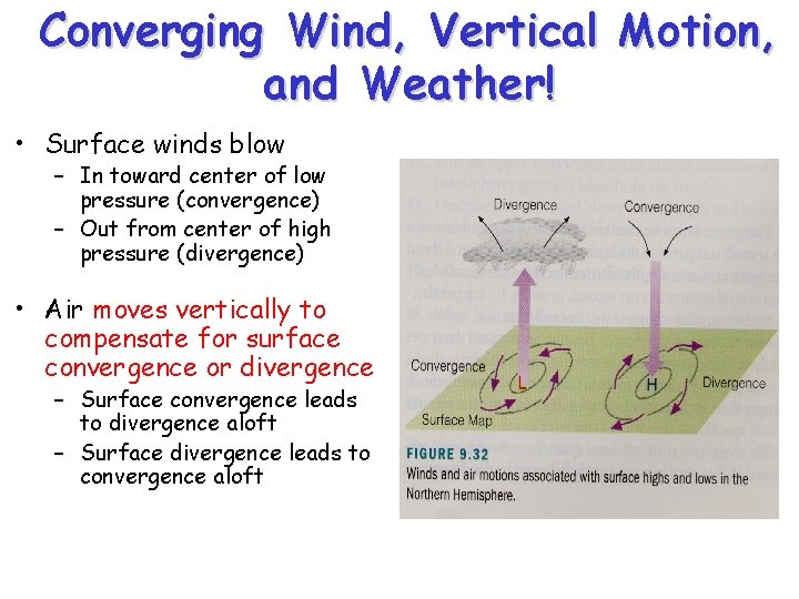 Converging Wind, Vertical Motion, and Weather! • Surface winds blow – In toward center