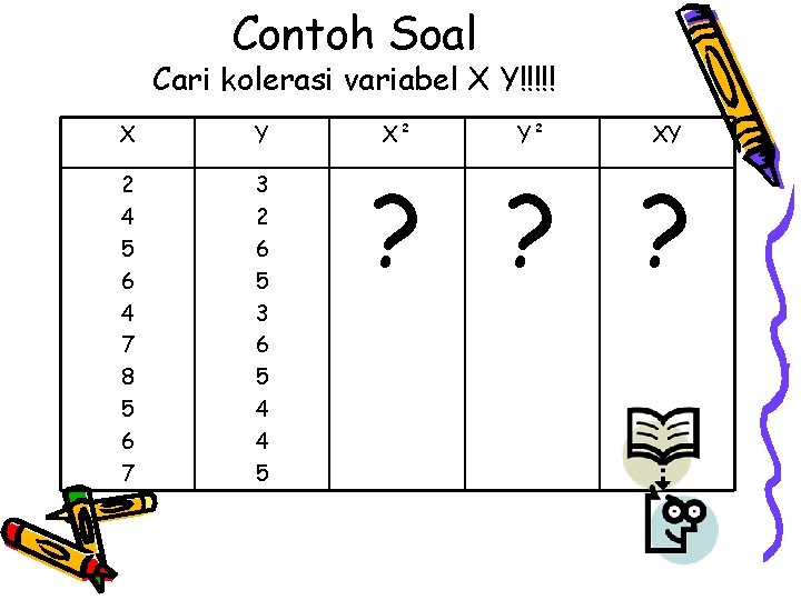 Contoh Soal Cari kolerasi variabel X Y!!!!! X Y 2 4 5 6 4