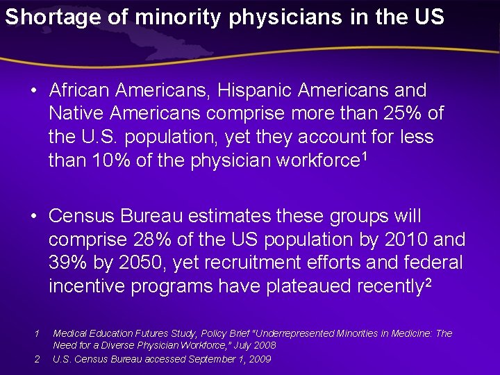 Shortage of minority physicians in the US • African Americans, Hispanic Americans and Native Shortage of minority physicians in the US • African Americans, Hispanic Americans and Native