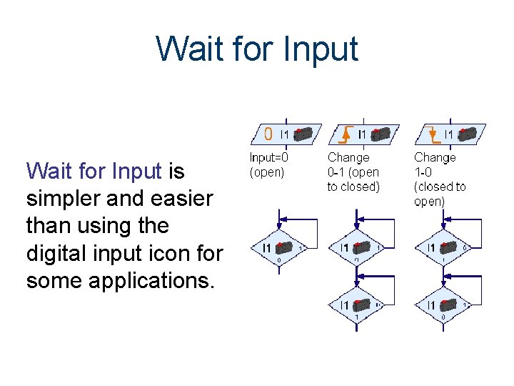 Wait for Input is simpler and easier than using the digital input icon for Wait for Input is simpler and easier than using the digital input icon for