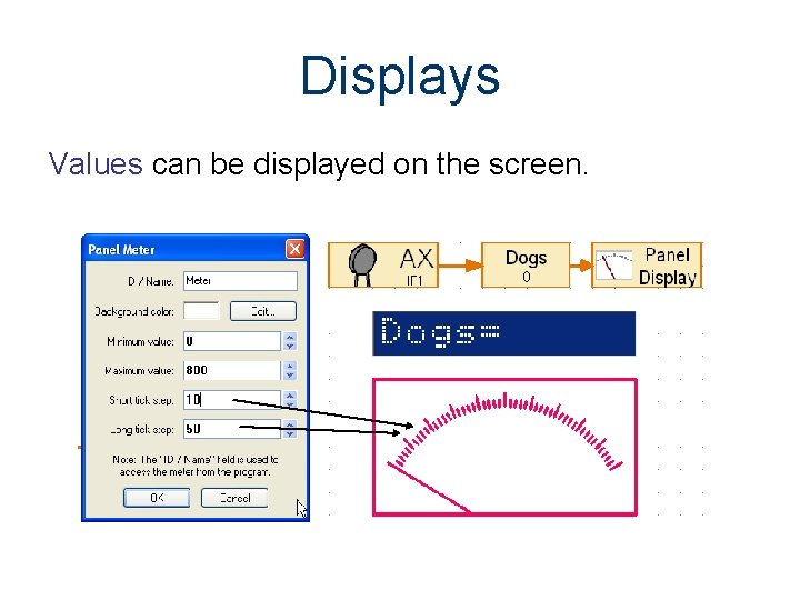 Displays Values can be displayed on the screen. Displays Values can be displayed on the screen.