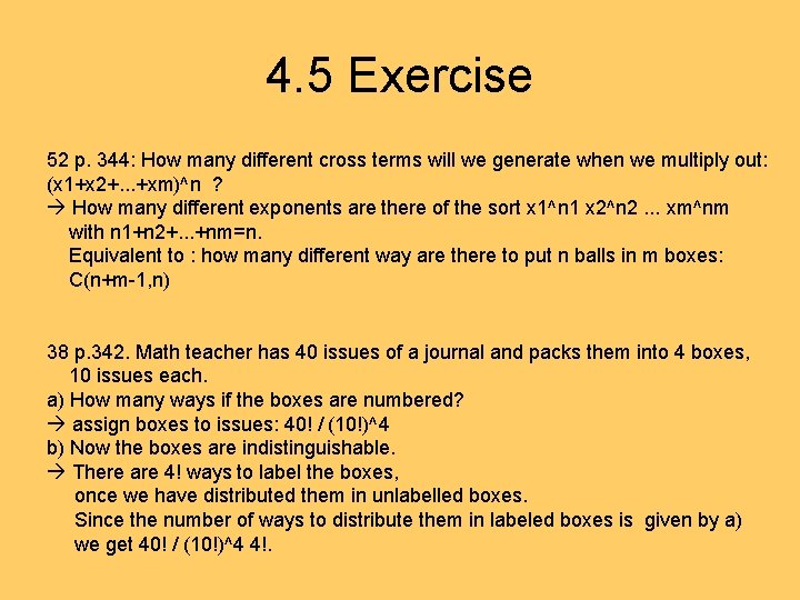 4. 5 Exercise 52 p. 344: How many different cross terms will we generate