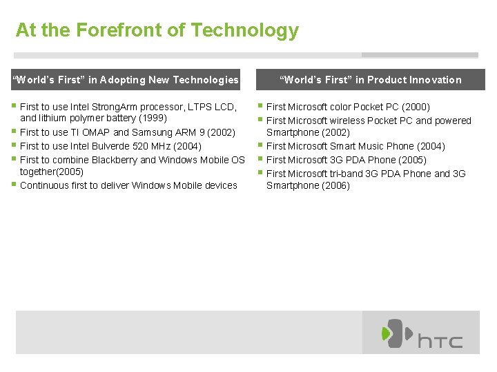 At the Forefront of Technology “World’s First” in Adopting New Technologies § First to