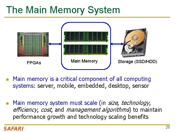 The Main Memory System FPGAs n n Main Memory Storage (SSD/HDD) Main memory is The Main Memory System FPGAs n n Main Memory Storage (SSD/HDD) Main memory is