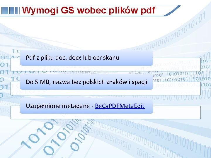 Wymogi GS wobec plików pdf Pdf z pliku doc, docx lub ocr skanu Do