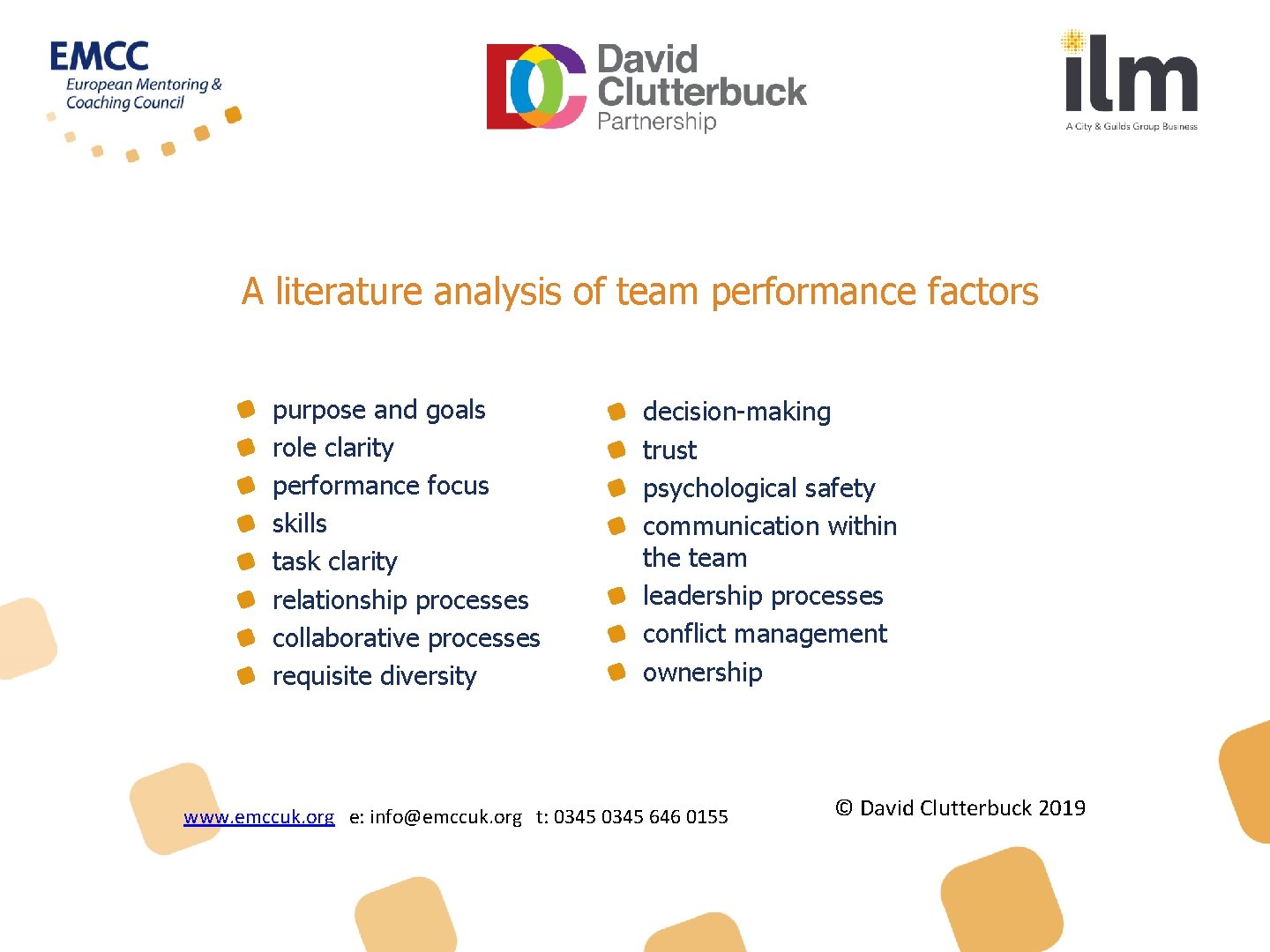 A literature analysis of team performance factors purpose and goals role clarity performance focus