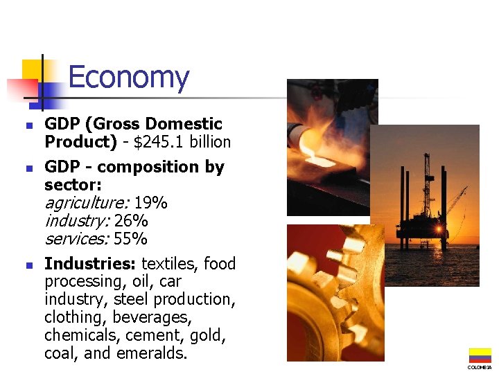Economy n n n GDP (Gross Domestic Product) - $245. 1 billion GDP -