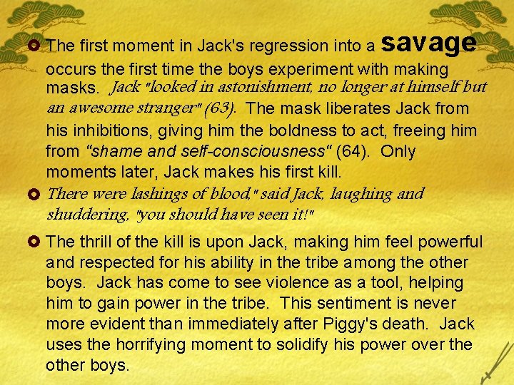 savage £ The first moment in Jack's regression into a occurs the first time