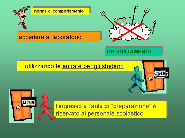 norme di comportamento accedere al laboratorio…… ORDINATAMENTE… …utilizzando le entrate per gli studenti. l’ingresso