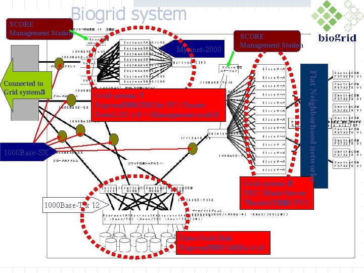 Biogrid system SCORE Management Station Myrinet-2000 Grid system １ Express 5800/ISS for PC-Cluster Xeon