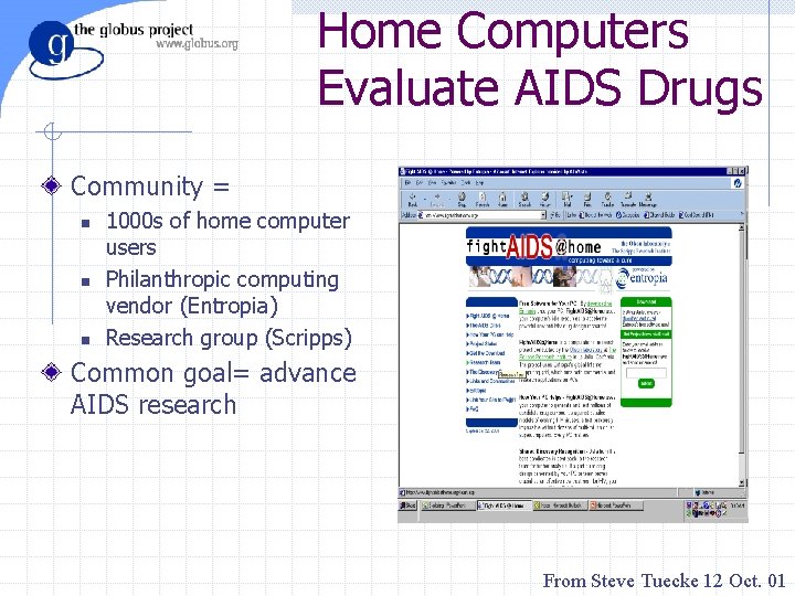 Home Computers Evaluate AIDS Drugs Community = n n n 1000 s of home