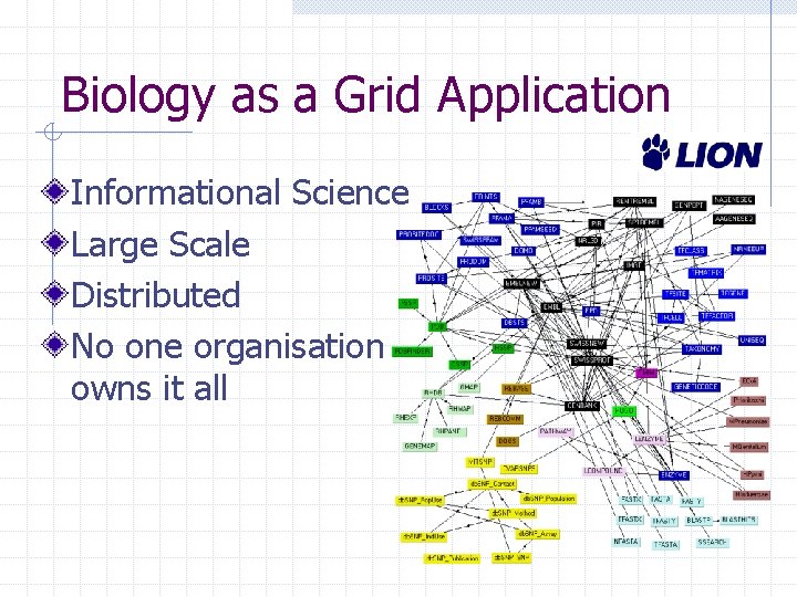 Biology as a Grid Application Informational Science Large Scale Distributed No one organisation owns