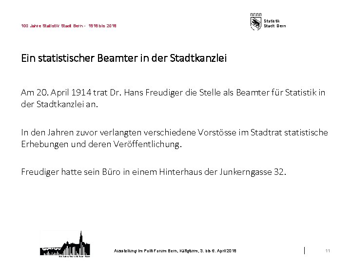 100 Jahre Statistik Stadt Bern - 1918 bis 2018 Statistik Stadt Bern Ein statistischer