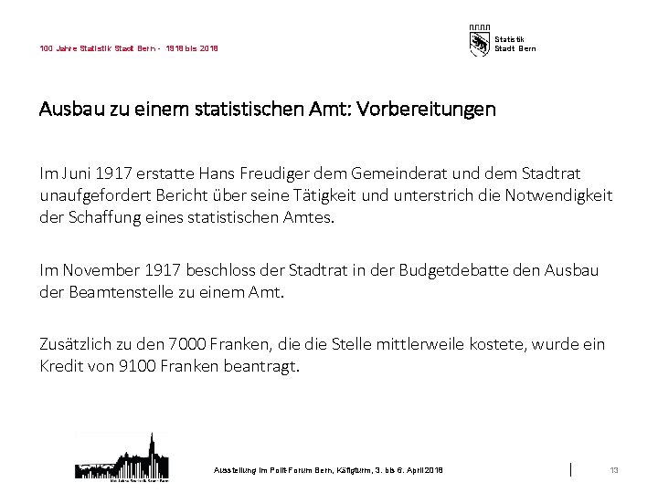 100 Jahre Statistik Stadt Bern - 1918 bis 2018 Statistik Stadt Bern Ausbau zu