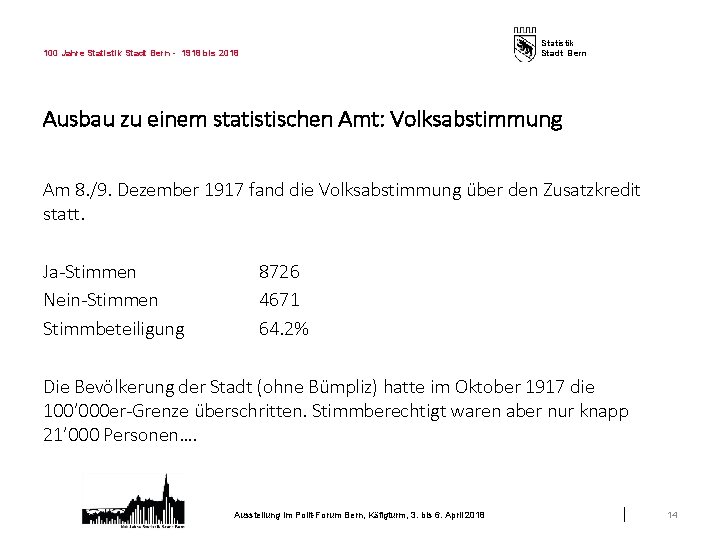 Statistik Stadt Bern 100 Jahre Statistik Stadt Bern - 1918 bis 2018 Ausbau zu