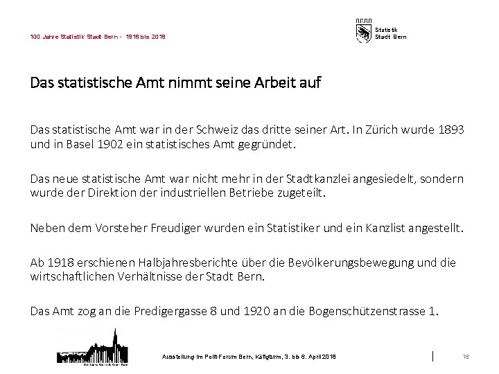 100 Jahre Statistik Stadt Bern - 1918 bis 2018 Statistik Stadt Bern Das statistische