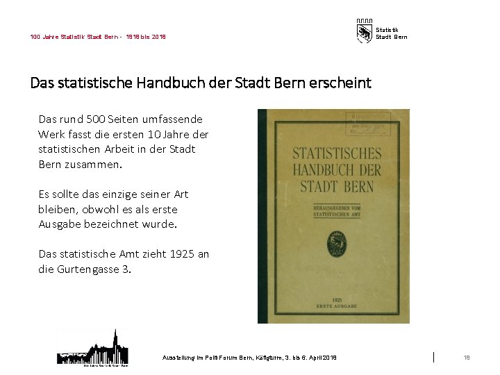 100 Jahre Statistik Stadt Bern - 1918 bis 2018 Statistik Stadt Bern Das statistische