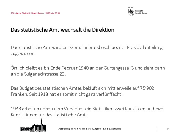 100 Jahre Statistik Stadt Bern - 1918 bis 2018 Statistik Stadt Bern Das statistische