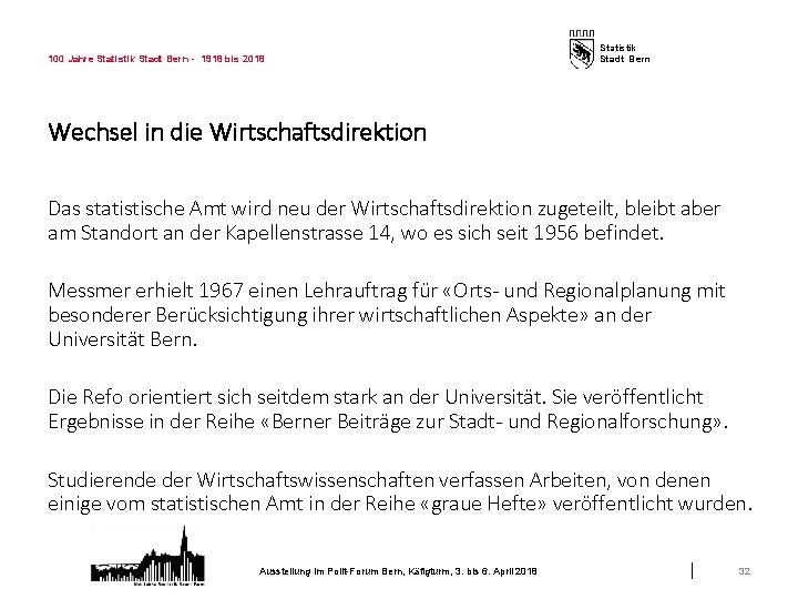 100 Jahre Statistik Stadt Bern - 1918 bis 2018 Statistik Stadt Bern Wechsel in
