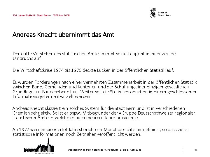 100 Jahre Statistik Stadt Bern - 1918 bis 2018 Statistik Stadt Bern Andreas Knecht